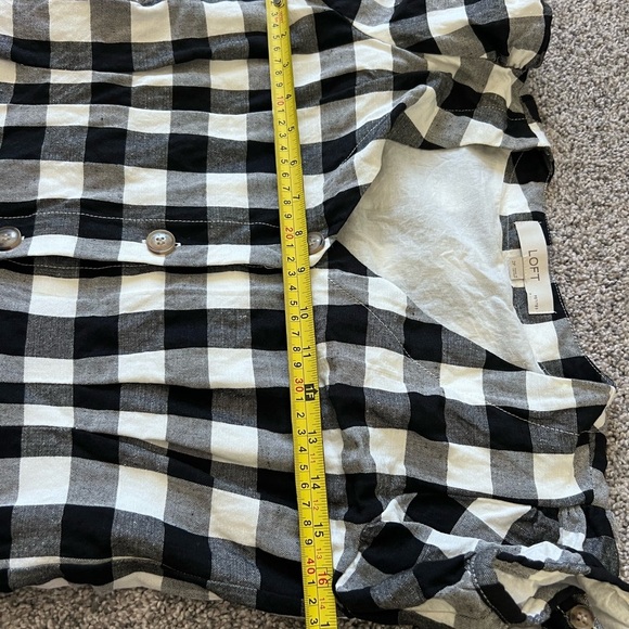 Ann Taylor LOFT Dress Size 2P Linen Blend Short Sleeve Lined Gingham V-Neck - Picture 10 of 11